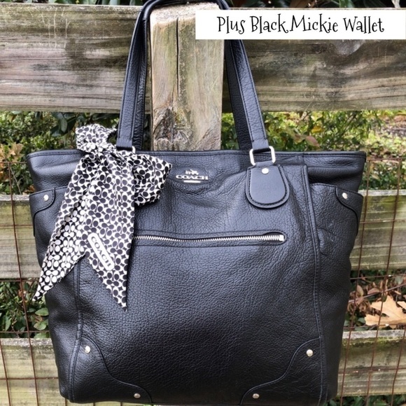 Coach Black Mickie Leather Bag HUGE WITH Tags - Picture 1 of 8